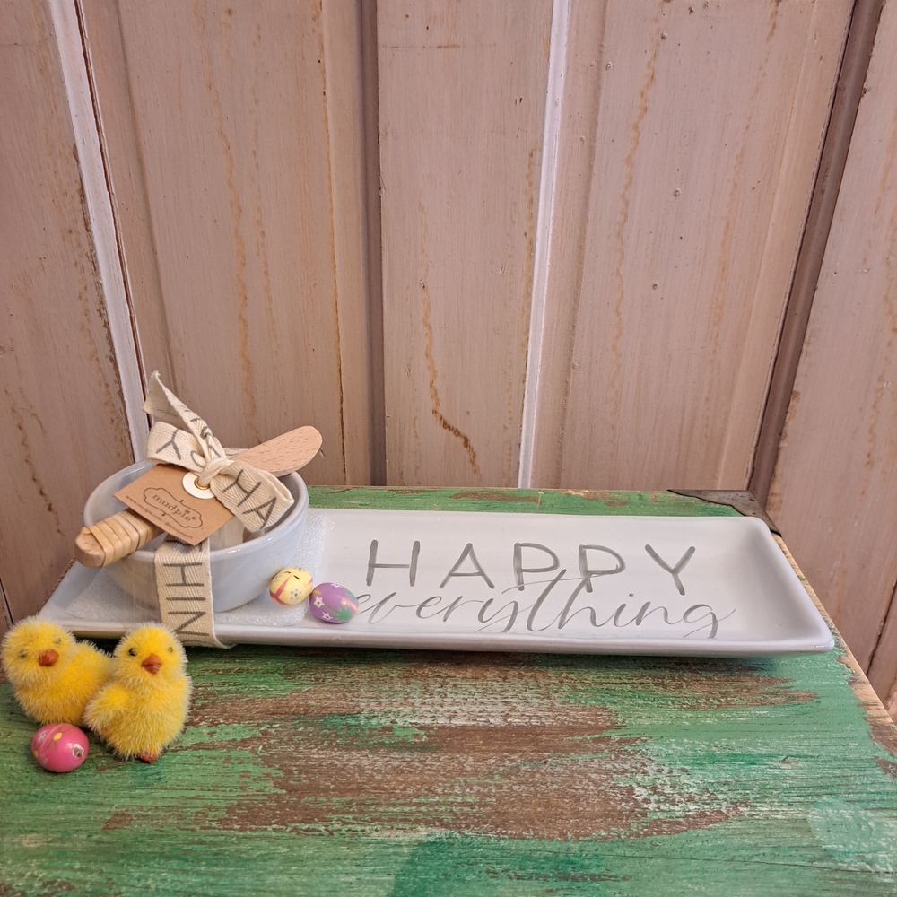 Mud Pie Gray and White Happy Everything Tray Set